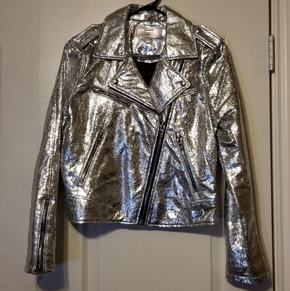 Blank NYC Metallic Silver Leather Moto Jacket